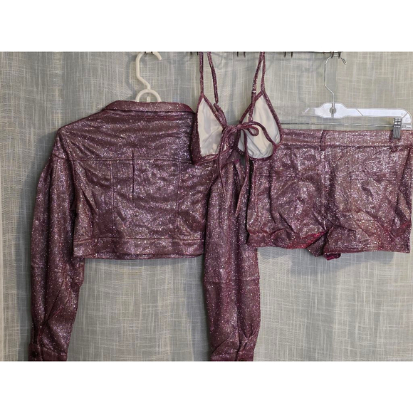 Women's Unbranded 3-Piece Set L Purple pink sparkly Jacket, Top & Shorts - Picture 9 of 12